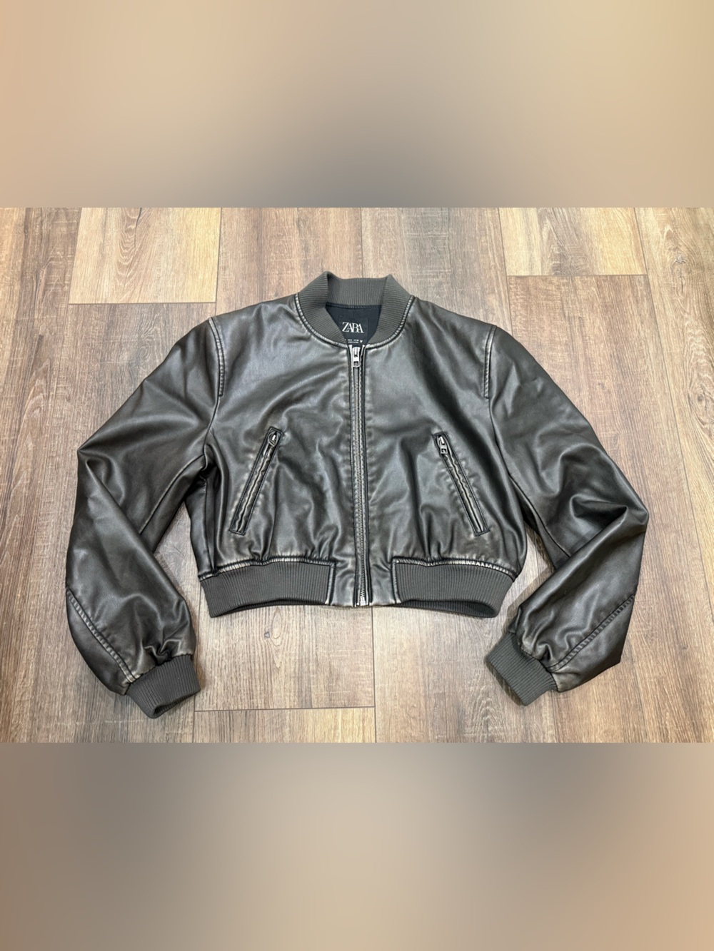 Zara moto leather-like jacket cropped small